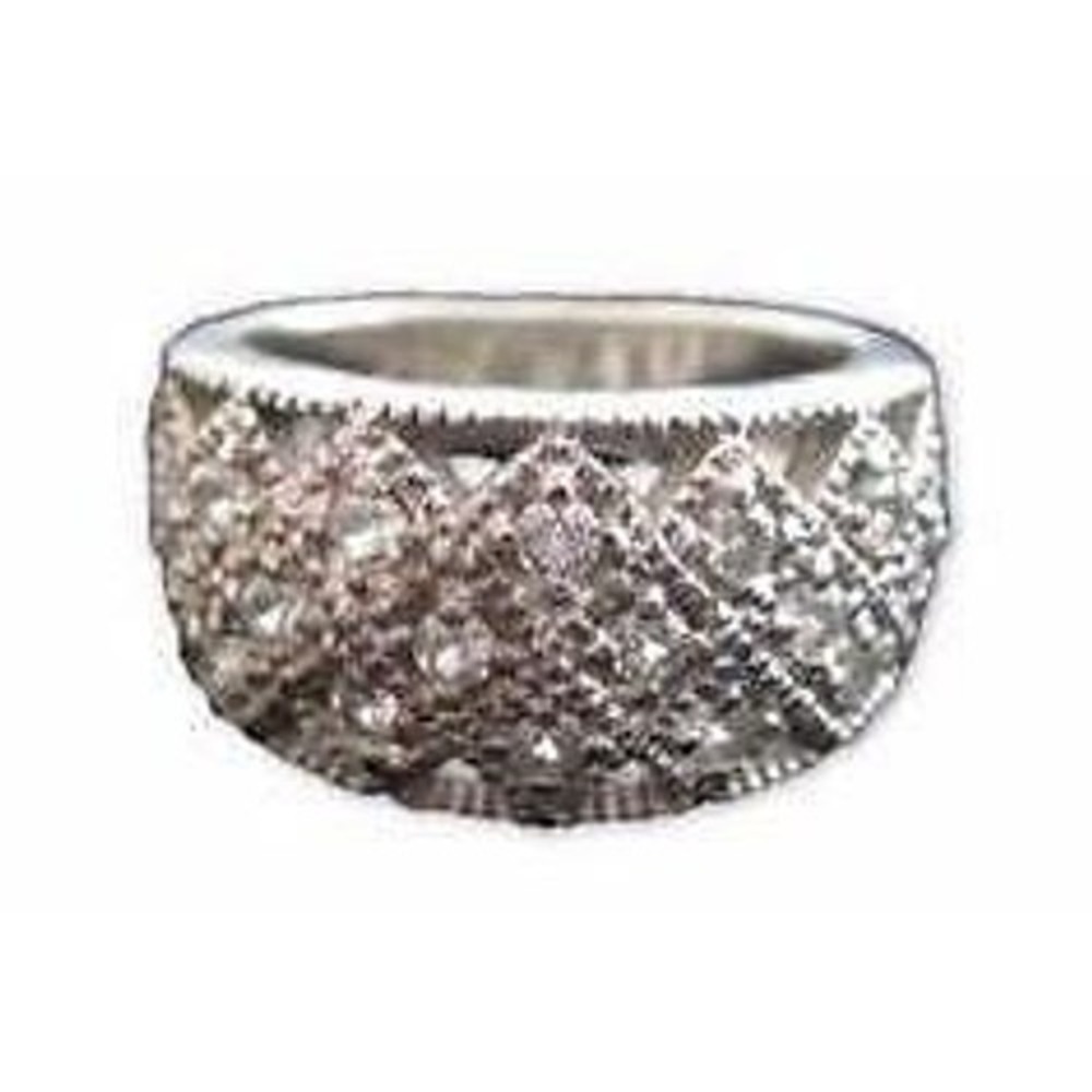 Brilliant Clear Stone Wide Estate Sterling Silver Ring*Signed NF 925*Size 7‎